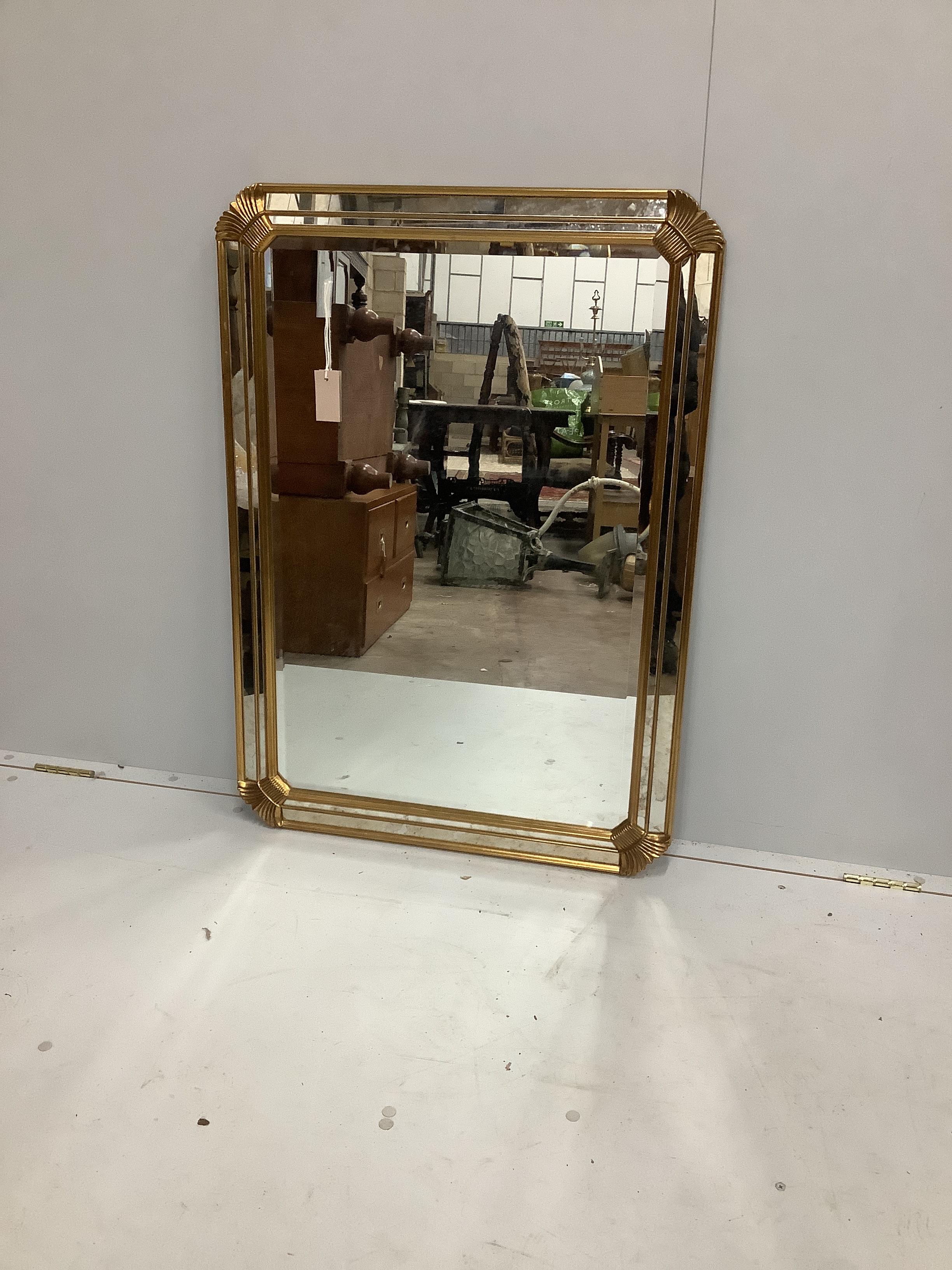 A modern reproduction Art Deco style rectangular wall mirror, width 69cm, height 97cm